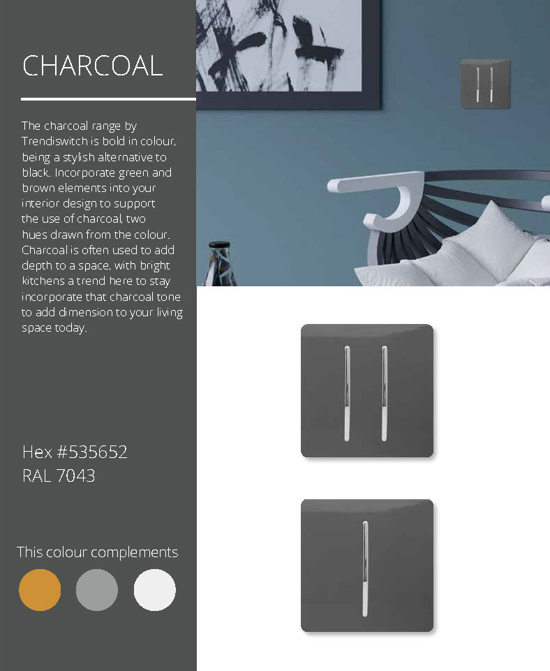 2 Gang Retractive Home Auto.Switch Charcoal ART-SSR2CH  Trendi Charcoal